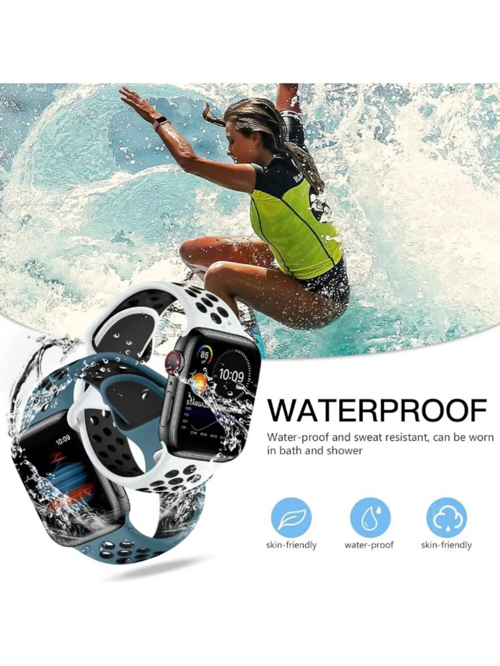 4 Pack Breathable Silicone Sport Bands for Apple Watch 38mm-49mm, Unisex Straps